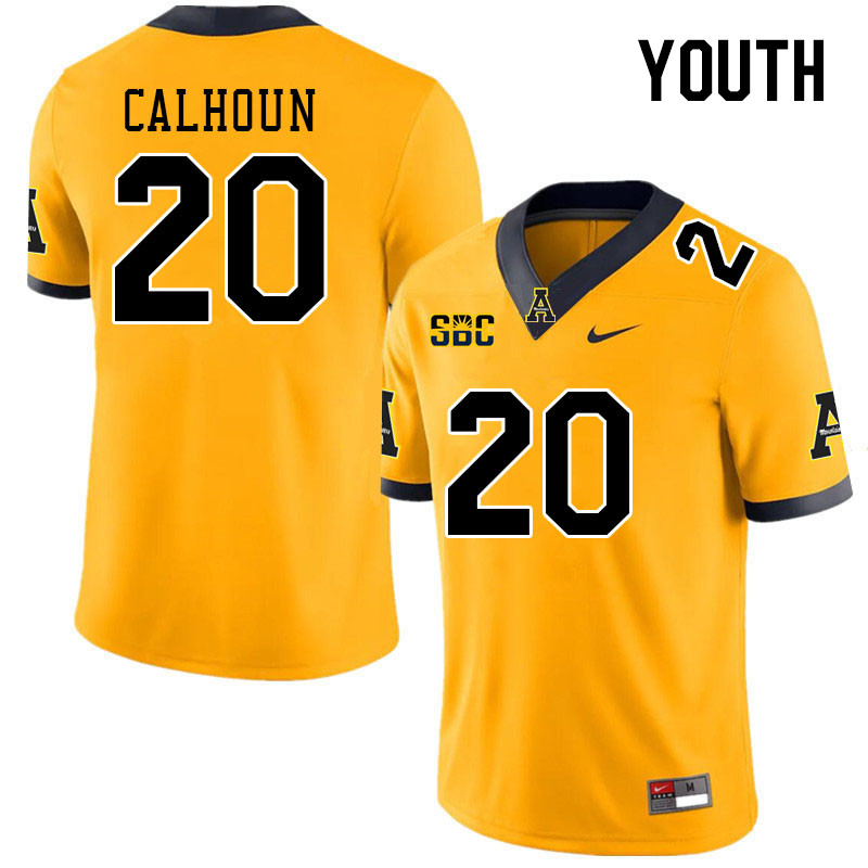 Youth #20 Jaylon Calhoun Appalachian State Mountaineers College Football Jerseys Stitched Sale-Gold - Click Image to Close